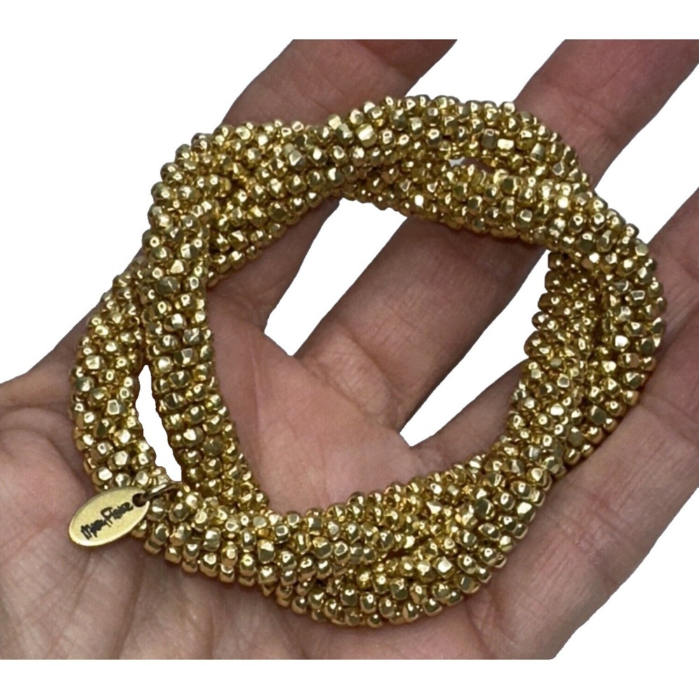 Mary Fisher Bracelet Mesh Round Twisted Double Strand Gold Tone Signed